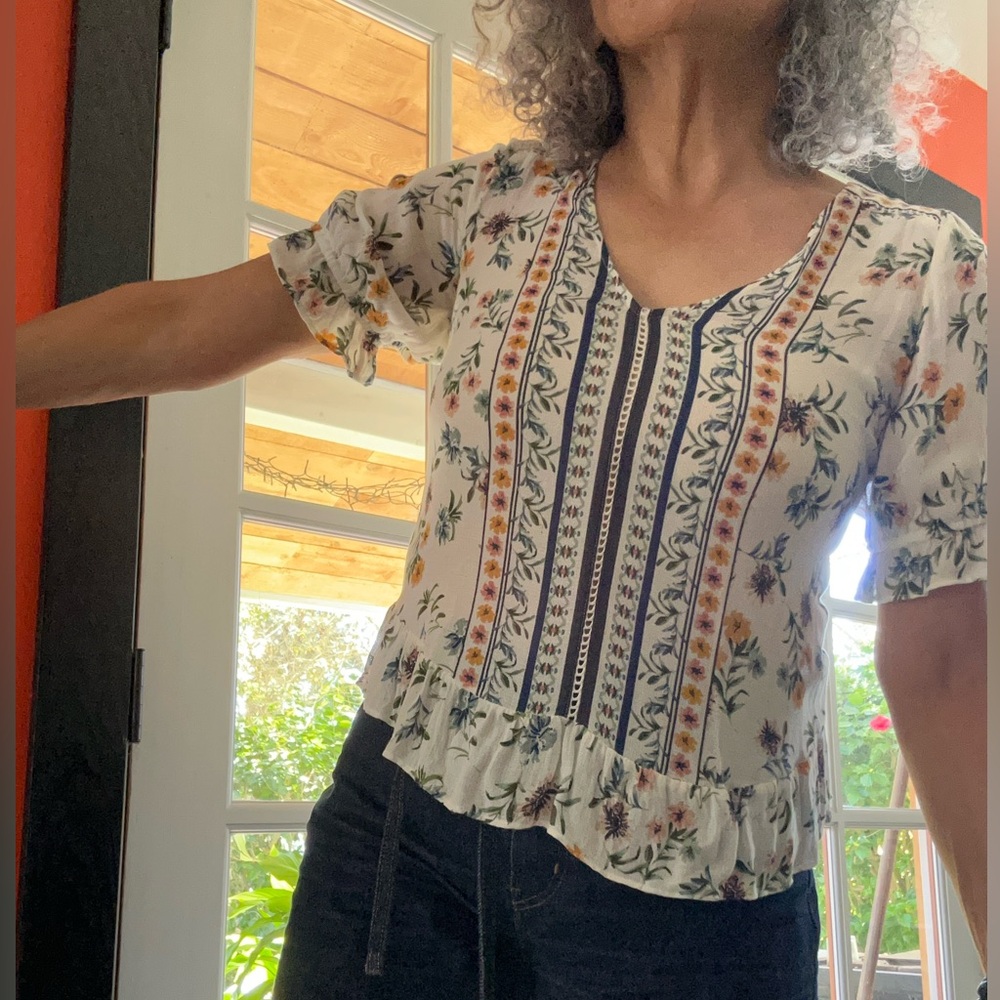 Lucky Brand Floral Print Women's v Neck Loose Top